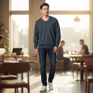 Joseph A Bank XXL V-Neck Sweater Gray‎ Cotton Cashmere Long Sleeve Mens